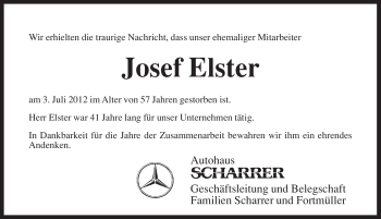 Traueranzeige von Josef Elster von Pegnitz-Zeitung